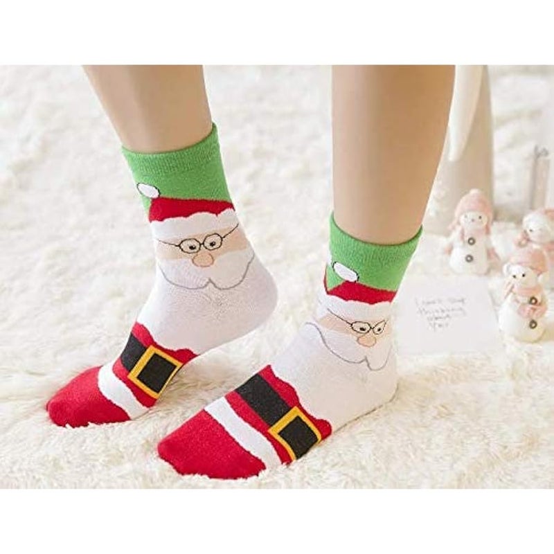 إسكدنيا صندوق هدايا الكريسماس من القطن بتصميم كرتوني للسيدات، 5 ازواج من الجوارب الاسطوانية المتوسطة - Image 4