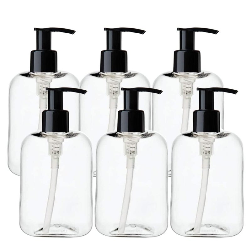 HARRODS Empty Plastic Pump Bottle Transparents Bottle For oil Liquid Fogging Room Spray Rangoli and Hand wash 250 ml 6 Pcs IndoorOutdoor