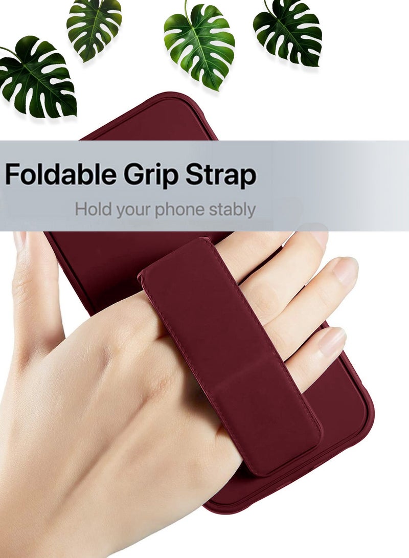 Wtech Hand Grip Foldable Magnetic Kickstand Wrist Strap Finger Grip With Built-In Iron Case Cover For Realme 12+ / 12 Plus 5G 2024 Maroon - Image 2