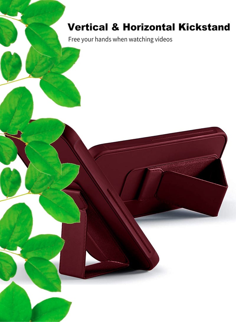 Wtech Hand Grip Foldable Magnetic Kickstand Wrist Strap Finger Grip With Built-In Iron Case Cover For Realme 12+ / 12 Plus 5G 2024 Maroon - Image 5