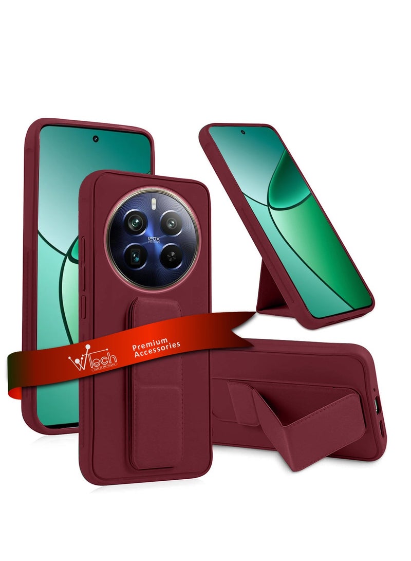 Wtech Hand Grip Foldable Magnetic Kickstand Wrist Strap Finger Grip With Built-In Iron Case Cover For Realme 12+ / 12 Plus 5G 2024 Maroon - Image 1