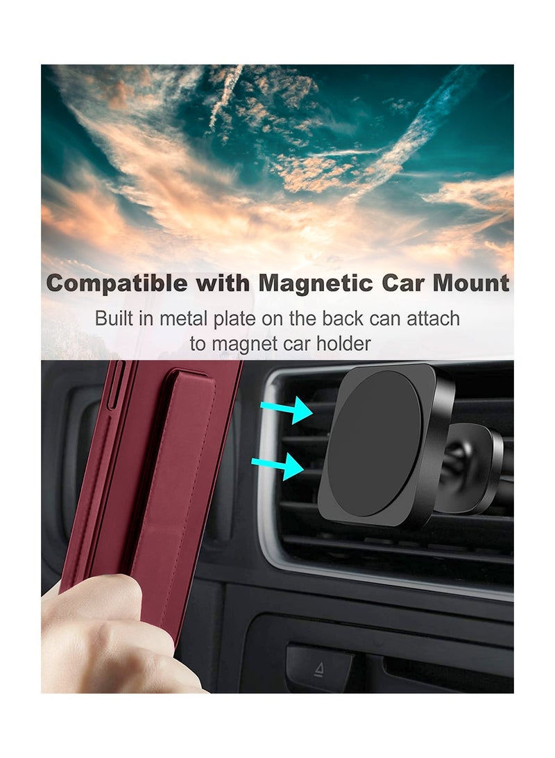 Wtech Hand Grip Foldable Magnetic Kickstand Wrist Strap Finger Grip With Built-In Iron Case Cover For Realme 12+ / 12 Plus 5G 2024 Maroon - Image 3