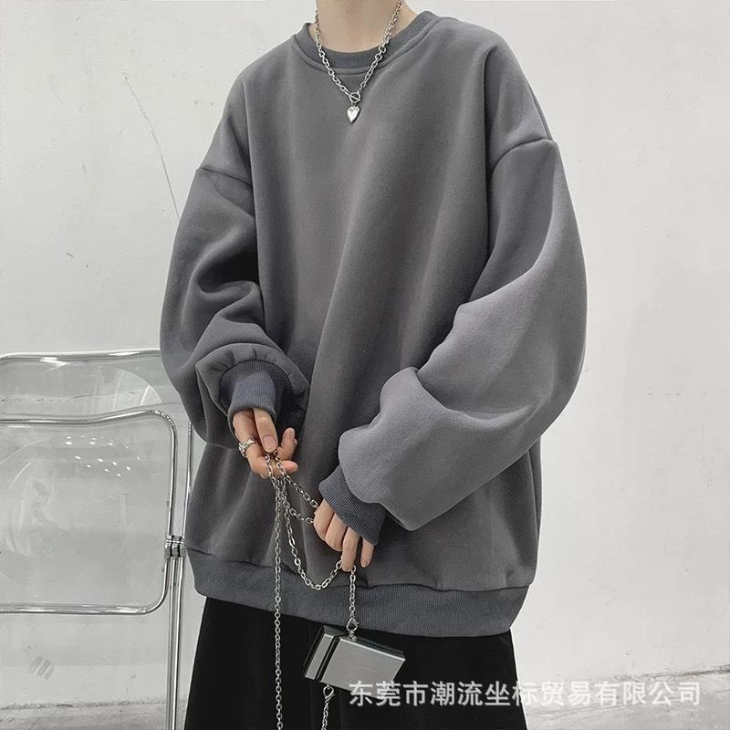 Spring and Autumn Spot Solid Color Sweatshirt Mens Trendy All-match oversize Loose Hong Kong Style Round Neck Hood Long Sleeve Jacket Blue [regular]]