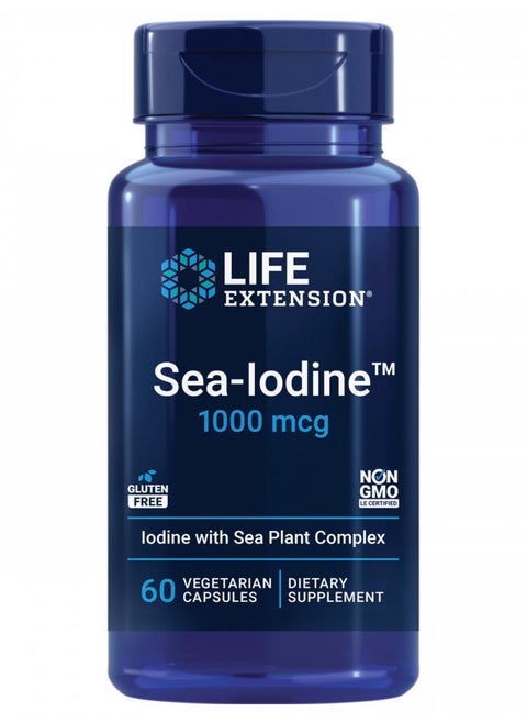 Sea-Iodine 1000 mcg Iodine Supplement Without Salt Iodine From Organic kelp and Bladder Wrack Extracts - Gluten-Free, Non-GMO, Vegetarian - 60 Capsules