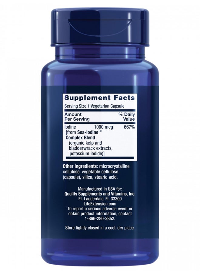 Sea-Iodine 1000 mcg Iodine Supplement Without Salt Iodine From Organic kelp and Bladder Wrack Extracts - Gluten-Free, Non-GMO, Vegetarian - 60 Capsules