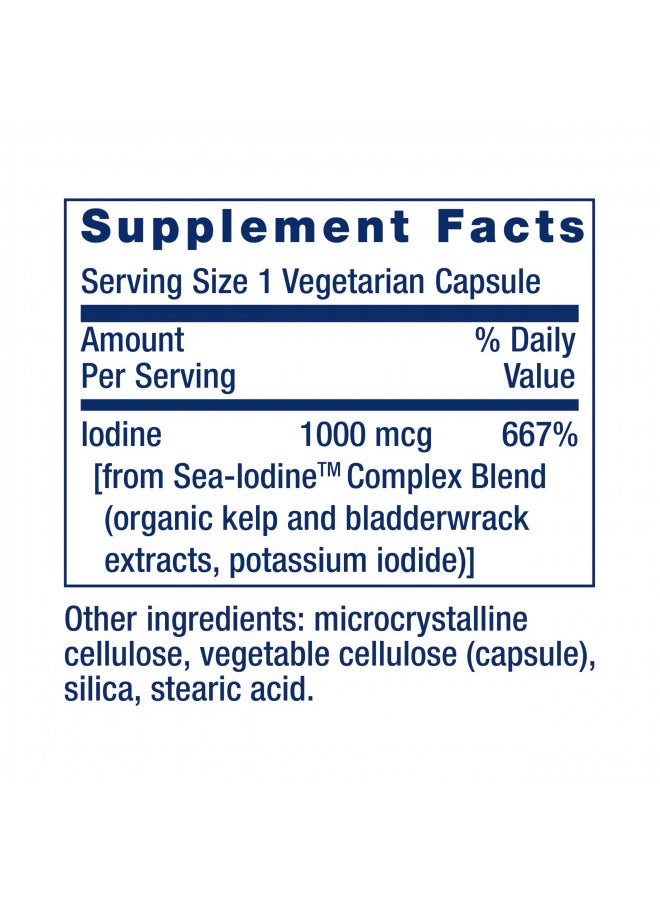 Sea-Iodine 1000 mcg Iodine Supplement Without Salt Iodine From Organic kelp and Bladder Wrack Extracts - Gluten-Free, Non-GMO, Vegetarian - 60 Capsules