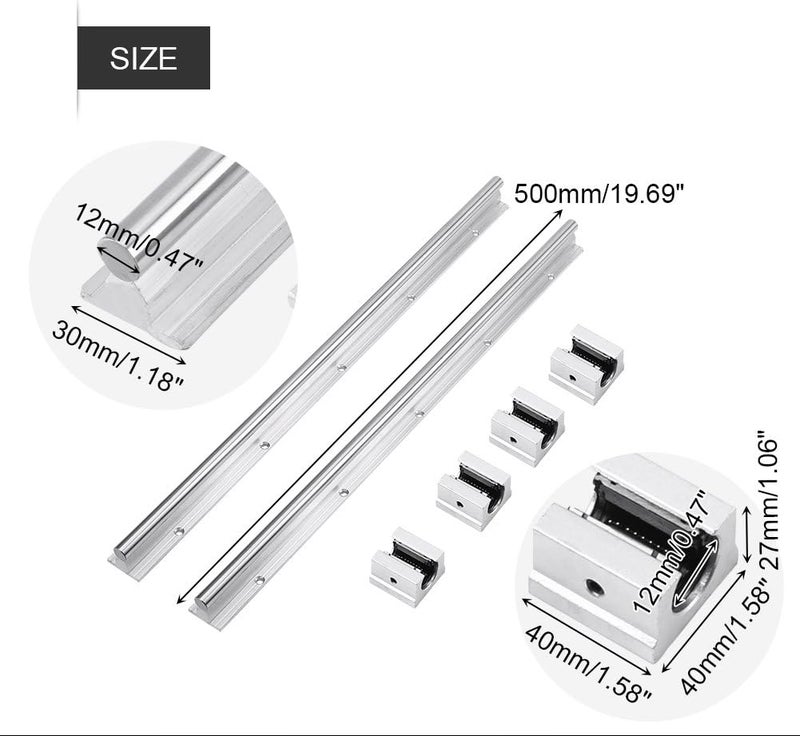 fasient Linear Rail Shaft, 2PCS SBR12-500mm 12MM Linear Bearing Rail Slide Shaft + 4Pcs SBR12UU Blocks, Construction for Long-lasting Performance - Image 2