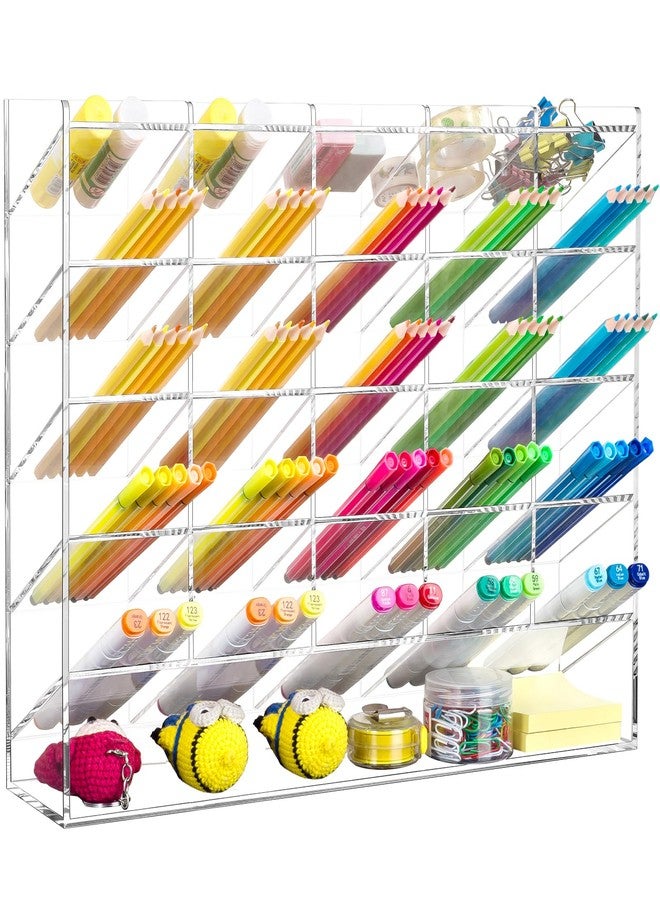 BEYGORM Acrylic Vertical Marker Organizer for 310 Markers with 26 Compartments, Clear Angled Pen & Pencil Holder, Large Desk Stationery & Art Supply Storage for Office & School (14.9 x 12.4 x 4 Inch) - Image 1