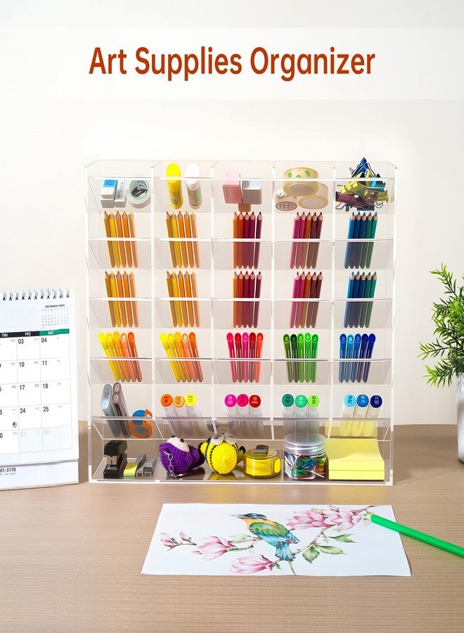 BEYGORM Acrylic Vertical Marker Organizer for 310 Markers with 26 Compartments, Clear Angled Pen & Pencil Holder, Large Desk Stationery & Art Supply Storage for Office & School (14.9 x 12.4 x 4 Inch) - Image 5