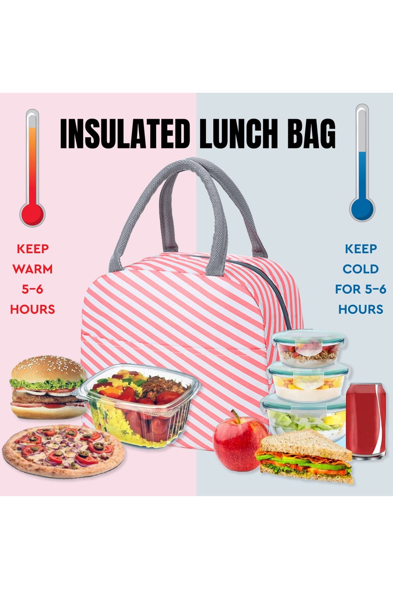 تيديلين حقيبة غداء بتصميم شرائط وردية معزولة وقابلة لإعادة الاستخدام ومقاومة للماء للأطفال أو البالغين، مثالية لصناديق الغداء وصناديق تيفين والنزهات والعمل أو المدرسة - Image 2