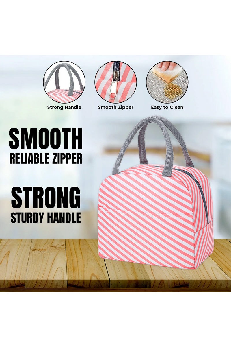 تيديلين حقيبة غداء بتصميم شرائط وردية معزولة وقابلة لإعادة الاستخدام ومقاومة للماء للأطفال أو البالغين، مثالية لصناديق الغداء وصناديق تيفين والنزهات والعمل أو المدرسة - Image 3