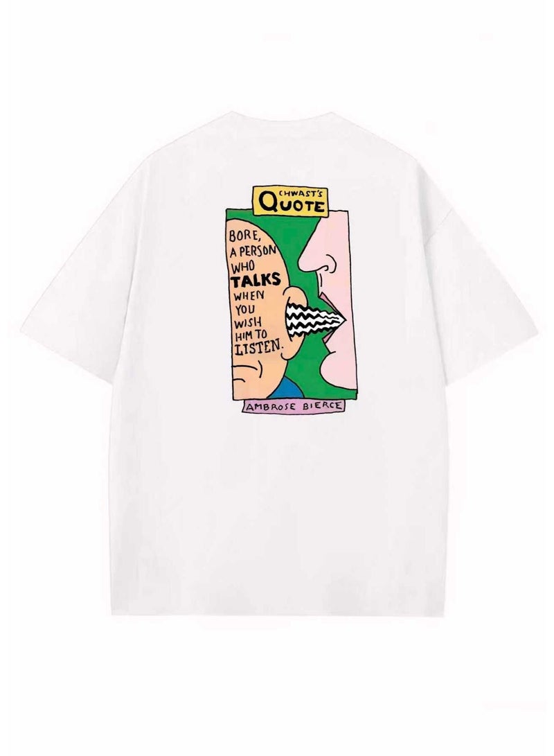 Unisex Casual Crew Neck Short Sleeve T-Shirt with Funny Quote Graphic Print - White - Image 1