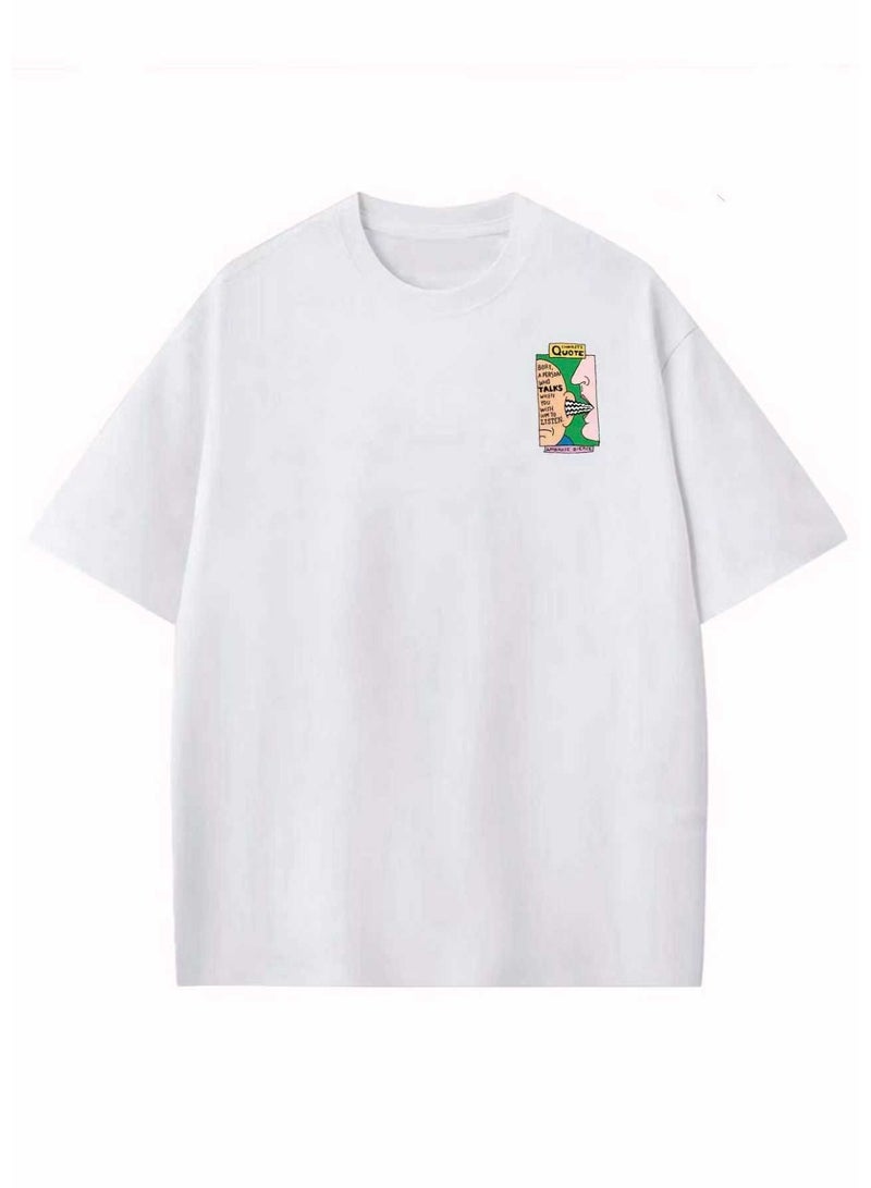 Unisex Casual Crew Neck Short Sleeve T-Shirt with Funny Quote Graphic Print - White - Image 3