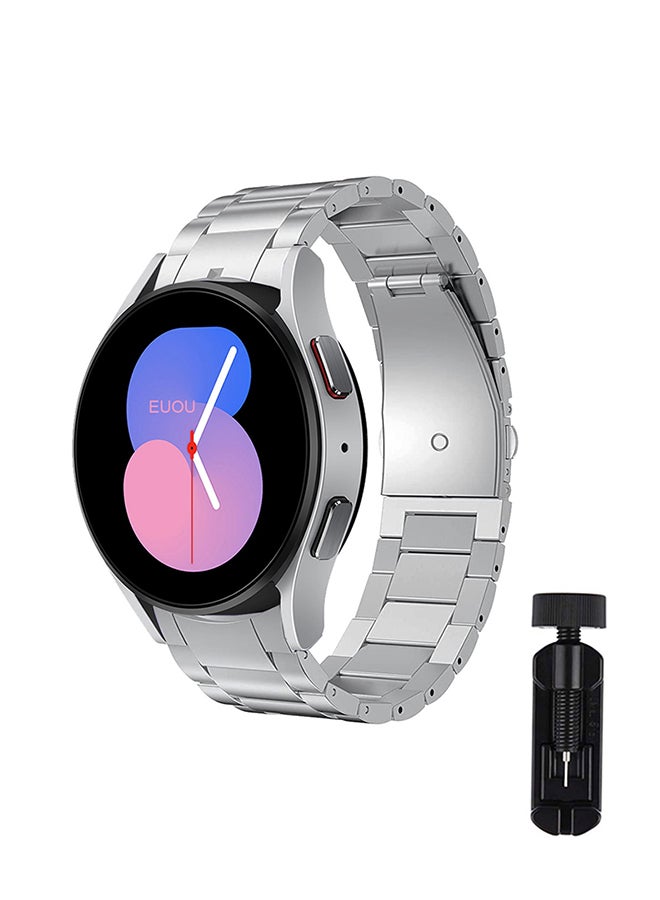 S-Color Stainless Steel Replacement Band Compatible with Samsung Galaxy Watch 5 Pro 45mm Watch 5 40/44mm NO Gap/Zero Gap Stainless Steel Strap Silver - Image 1