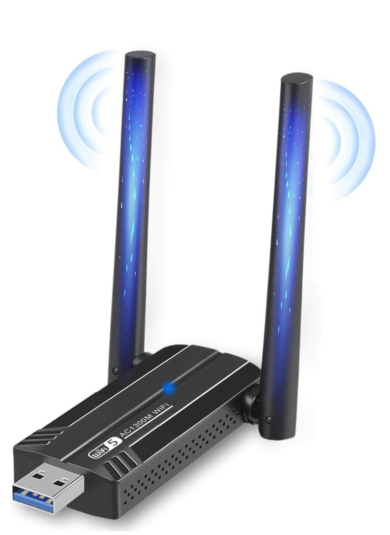 Generic - Wireless USB WiFi Adapter, 2.4/5Ghz Wireless Network External Receiver, Driver Free 1300Mbps Dual Band WiFi Dongle, Supporting Windows 11/10/8.1/8/7/XP - Image 1
