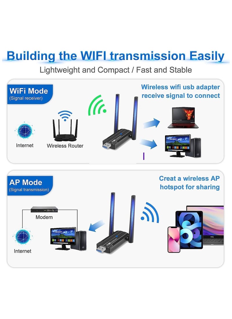 Generic - Wireless USB WiFi Adapter, 2.4/5Ghz Wireless Network External Receiver, Driver Free 1300Mbps Dual Band WiFi Dongle, Supporting Windows 11/10/8.1/8/7/XP - Image 1