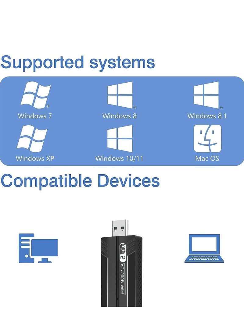 Generic - Wireless USB WiFi Adapter, 2.4/5Ghz Wireless Network External Receiver, Driver Free 1300Mbps Dual Band WiFi Dongle, Supporting Windows 11/10/8.1/8/7/XP - Image 1