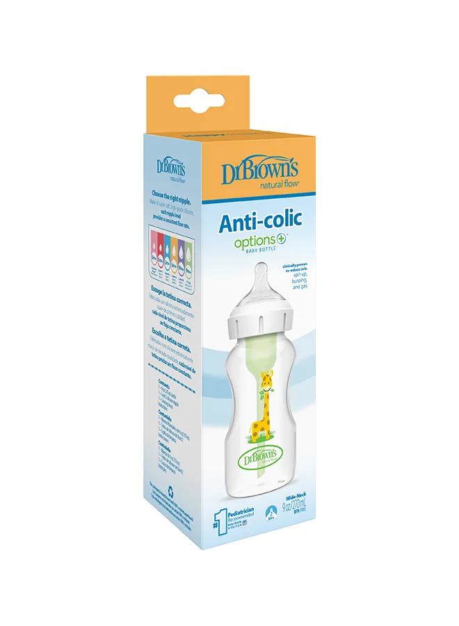 دكتور براونز 9 oz/270 mL PP W-N Anti-Colic Options+ Baby Bottle w/ L2 Nipple, Giraffe, 1-Pack