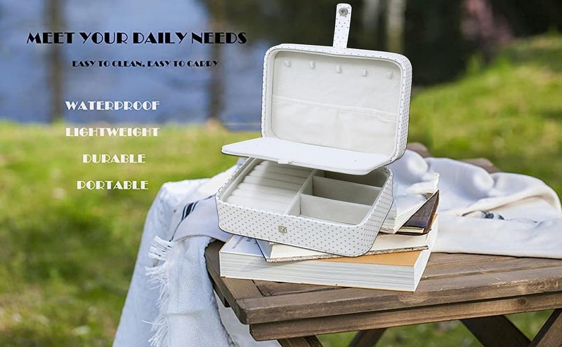 Luces PU Leather Travel Makeup Jewellery Storage Box Cosmetic Organizer Display Jhumka Ring Earrings Necklace Jewellery Case for Woman and Girls Gifts (Cream) - Image 4