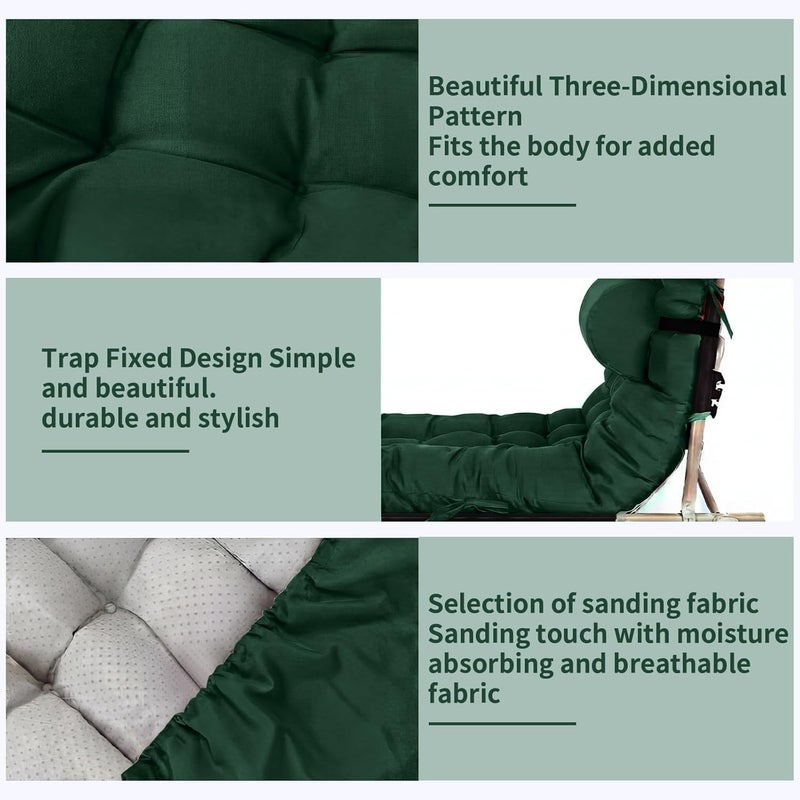 Tudomro 2 Pcs Dark Green 66'' Outdoor Chaise Lounge Cushion Waterproof Patio Lawn Pool Chaise Lounge Cushion with Headrest Pillow & Ties Weather Fade Resistant Replacement Longue Chair Pad - Image 3