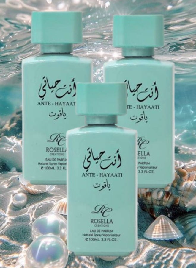 Rosella 3 Pieces Ante Hayaati Yaqot Perfume 100ML - Image 1