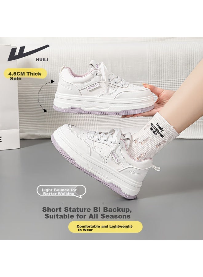 Pull Back Huili Women's Shoes, Comfortable And Breathable White Sneakers For Spring And Summer, Thick-soled Heightening Versatile Sports Casual Shoes For Women, White And Purple, Size 35 - Image 2