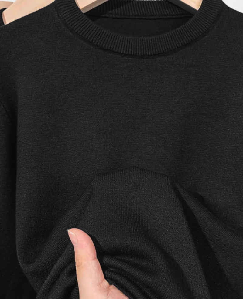 QUALFORT Black Sweaters for Women, Crewneck Long Sleeve Knitwear Black Small - Image 4