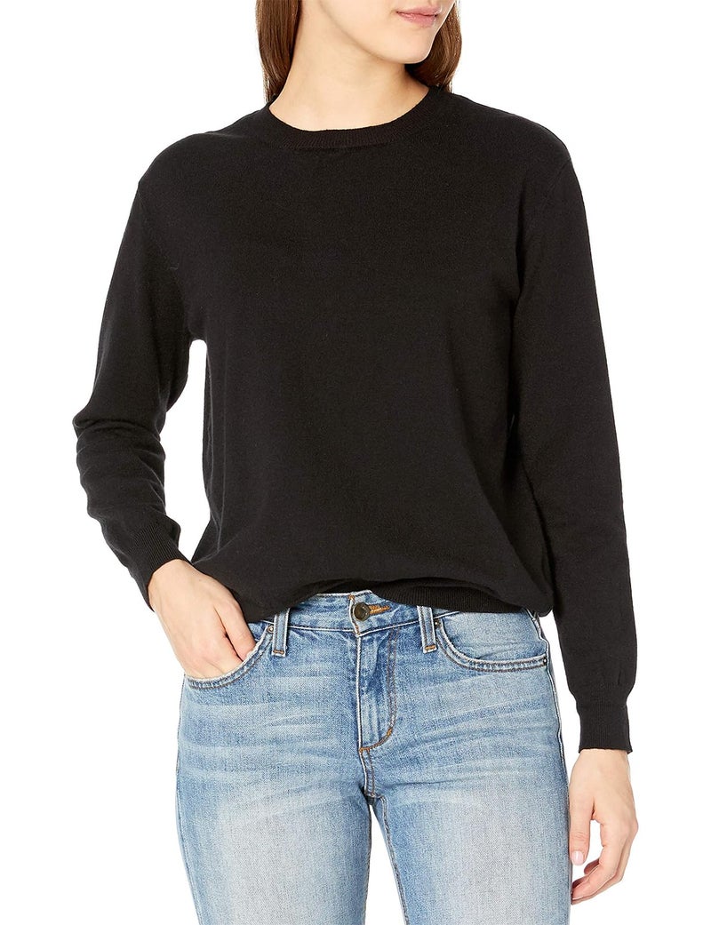 QUALFORT Black Sweaters for Women, Crewneck Long Sleeve Knitwear Black Small - Image 3