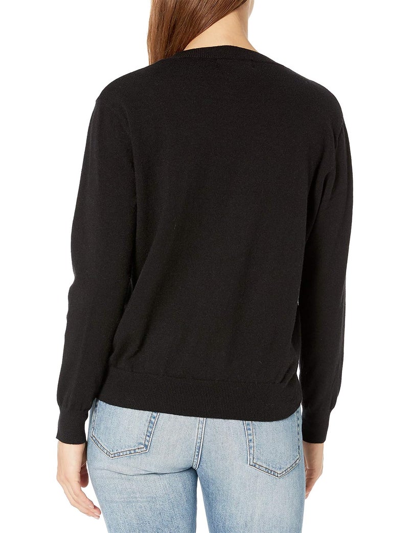 QUALFORT Black Sweaters for Women, Crewneck Long Sleeve Knitwear Black Small - Image 2