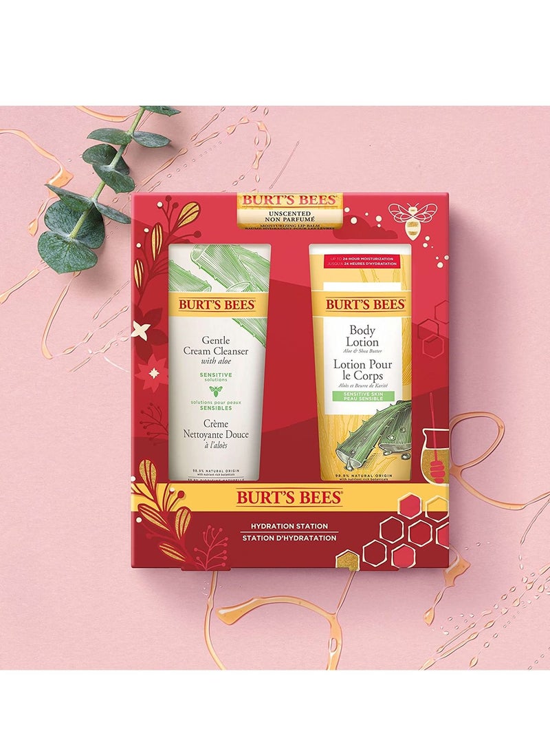 Burt's Bees 3 Body Care Stocking Stuffer Products, Hydration Station Set - Unscented Lip Balm, Gentle Cream Cleanser & Aloe Shea Butter Body Lotion Gift Pack - Image 2