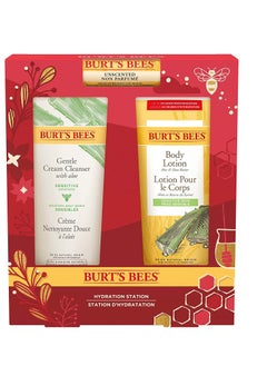 Burt's Bees 3 Body Care Stocking Stuffer Products, Hydration Station Set - Unscented Lip Balm, Gentle Cream Cleanser & Aloe Shea Butter Body Lotion Gift Pack  - Image 1