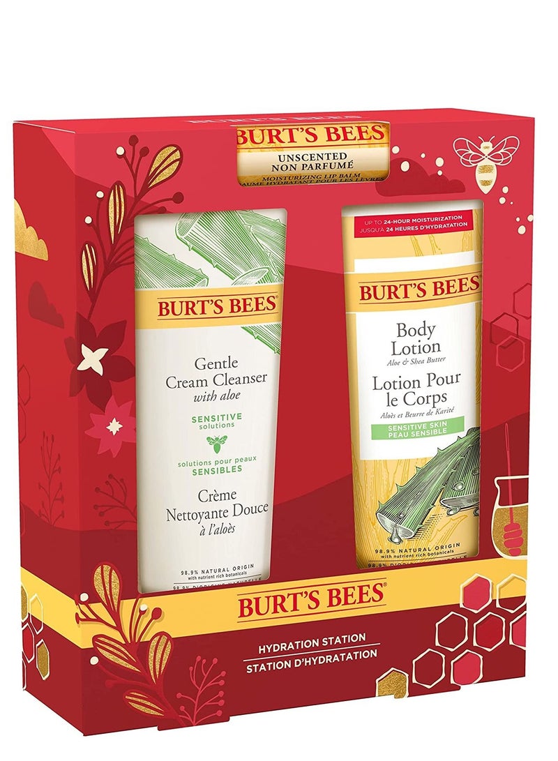Burt's Bees 3 Body Care Stocking Stuffer Products, Hydration Station Set - Unscented Lip Balm, Gentle Cream Cleanser & Aloe Shea Butter Body Lotion Gift Pack - Image 3