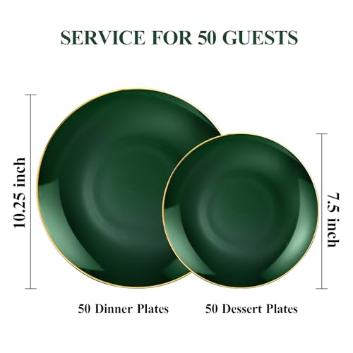 Bestluck 100PCS Green Gold Plastic Plates Green Disposable Plates for Party Wedding Include 50 Dinner Plates 50 Dessert Plates for 50 Guests - Image 5