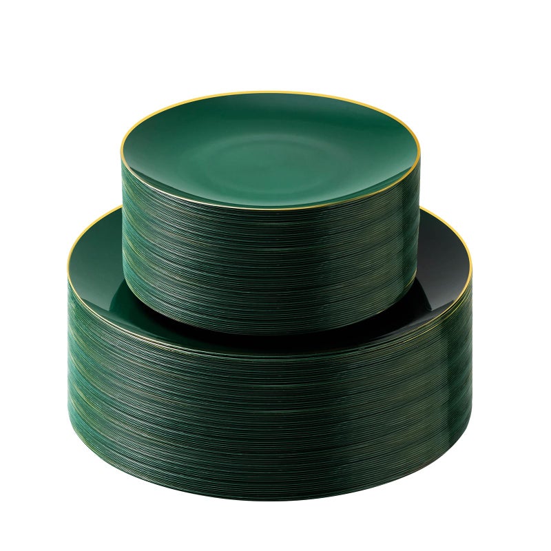 Bestluck 100PCS Green Gold Plastic Plates Green Disposable Plates for Party Wedding Include 50 Dinner Plates 50 Dessert Plates for 50 Guests - Image 3