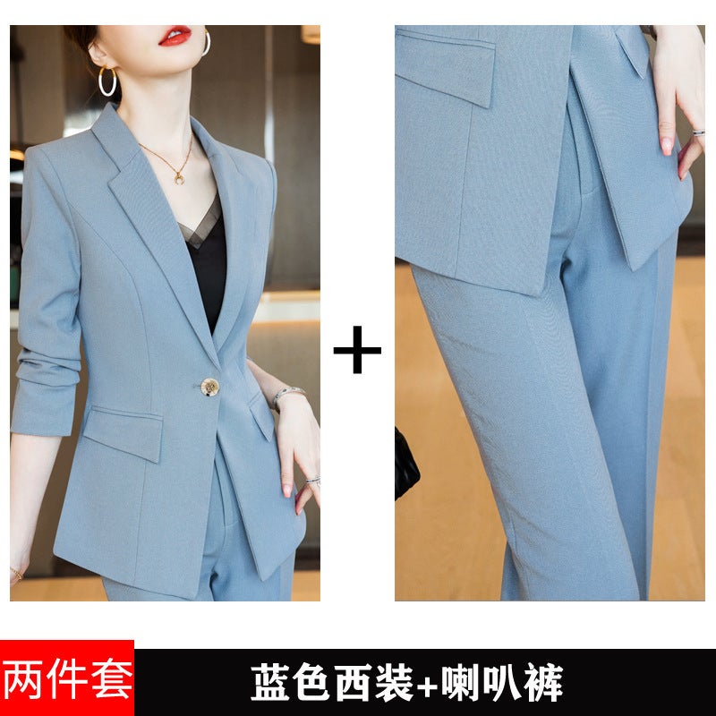 High-class Suit suit Womens Cross-border Autumn Fashion Temperament Goddess Fan Professional Dress Suit Jacket Work Clothes Blue Suit Pants 