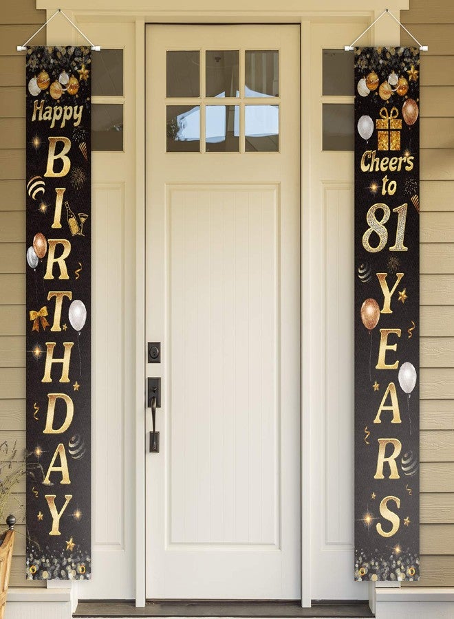 PAKBOOM Happy Birthday Cheers to 81 Years Black Gold Yard Sign Door Banner 81st Birthday Decorations Party Supplies - Image 1