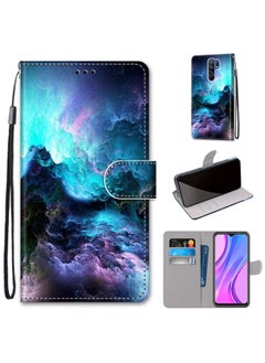 HuHa Case Cover For Xiaomi Redmi 9 Coloured Drawing Cross Texture Horizontal Flip PU Leather Case with Holder & Card Slots & Wallet & Lanyard Colorful Clouds 