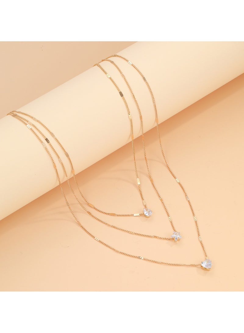 Huitich Gold Color Tone 3-Layer Necklace with Drop, Star, and Heart Charms for Women  - Image 2