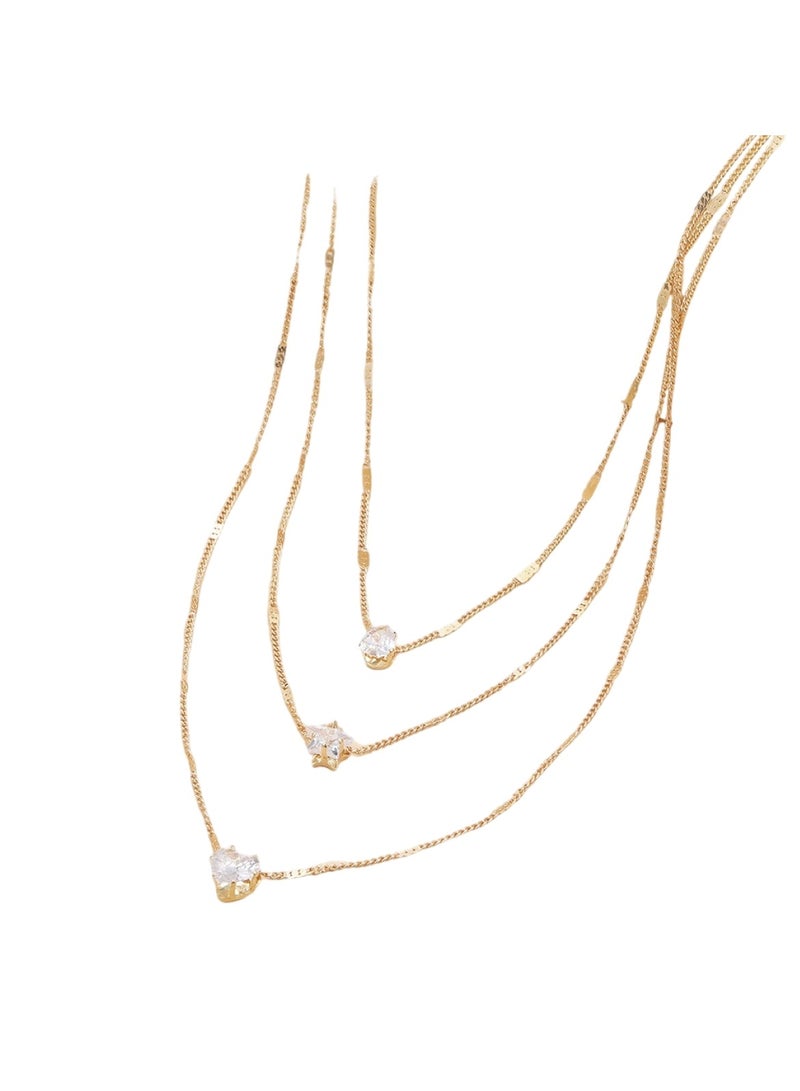 Huitich Gold Color Tone 3-Layer Necklace with Drop, Star, and Heart Charms for Women  - Image 1