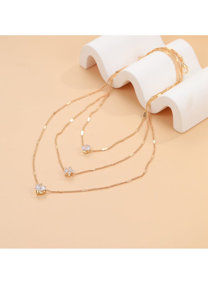 Huitich Gold Color Tone 3-Layer Necklace with Drop, Star, and Heart Charms for Women  - Image 3