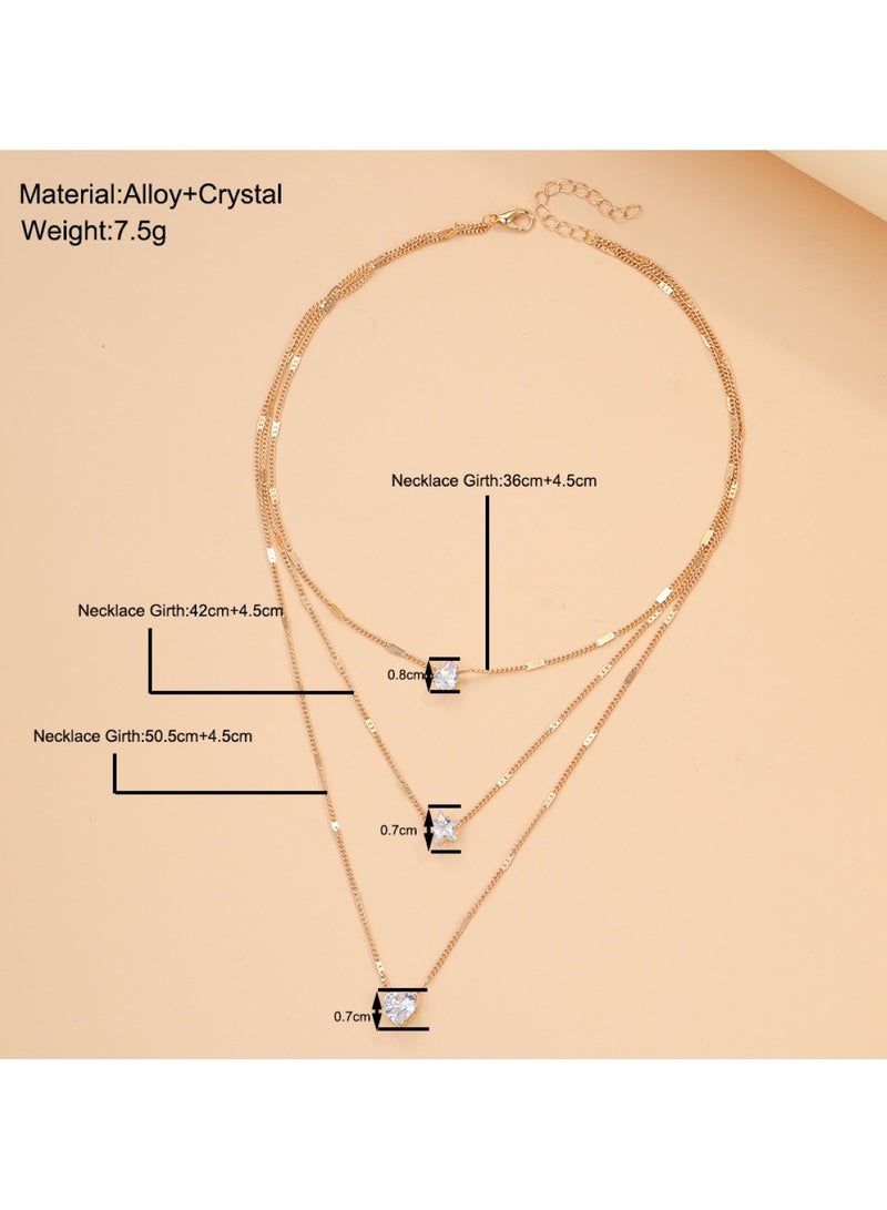 Huitich Gold Color Tone 3-Layer Necklace with Drop, Star, and Heart Charms for Women  - Image 4