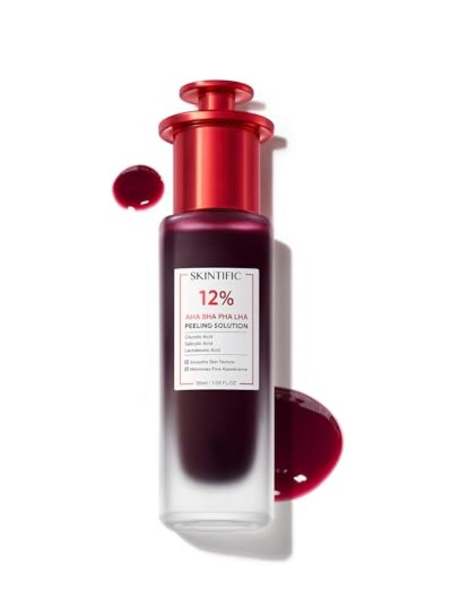 سكينتفيك محلول تقشير 12% AHA BHA PHA LHA، علاج حب الشباب بحمض الجليكوليك للوجه، سيروم تقشير مقشر للبشرة الباهتة والخشنة والدهنية مع المسام المسدودة والخلايا الميتة - Image 1