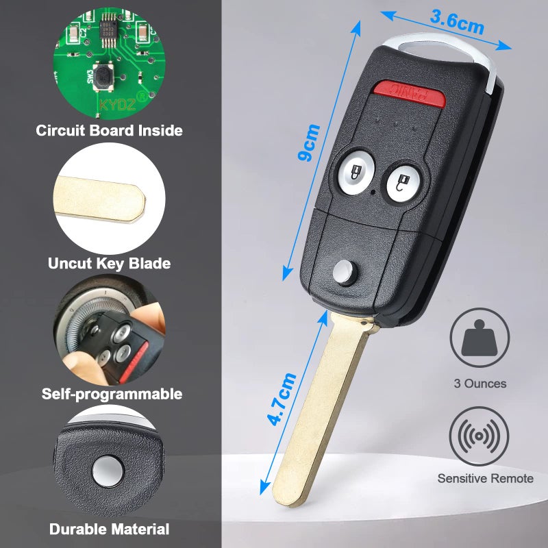 Keymall Car Key Fob Keyless Entry Remote Replacement for Acura MDX/RDX 2007 2008 2009 2010 2011 2012 2013 FCC ID:N5F0602A1A P/N:35111-STX-325/327 3 Buttons - Image 5