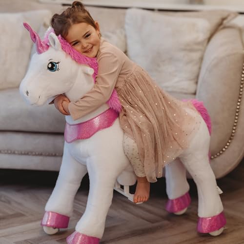 PonyCycle Ride on Unicorn Ride on Toys for Girls Riding Pink Unicorn Rocking Horse Essential Model E with Brake 30 HeightSize 3 for Age 34 Rideon Animals Plush Pony Toys E312 - Image 1