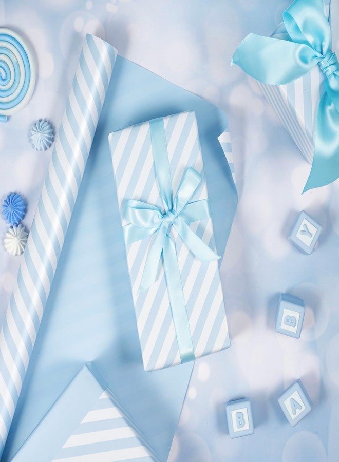 WRAPAHOLIC 30 Inch Reversible Baby Blue Wrapping Paper - Baby Blue and Stripes Wrapping Paper for Birthday, Holiday, Wedding, Baby Shower - 30 inch x 33 feet - Image 5