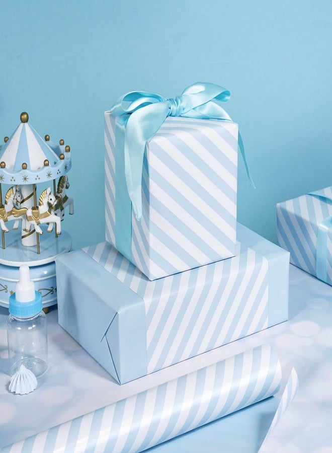 WRAPAHOLIC 30 Inch Reversible Baby Blue Wrapping Paper - Baby Blue and Stripes Wrapping Paper for Birthday, Holiday, Wedding, Baby Shower - 30 inch x 33 feet - Image 3