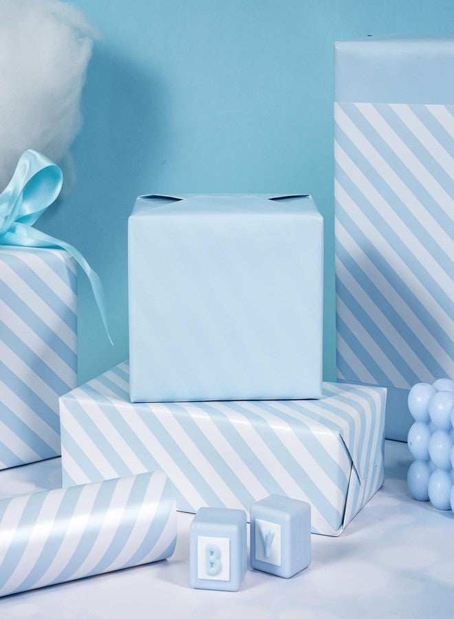 WRAPAHOLIC 30 Inch Reversible Baby Blue Wrapping Paper - Baby Blue and Stripes Wrapping Paper for Birthday, Holiday, Wedding, Baby Shower - 30 inch x 33 feet - Image 4