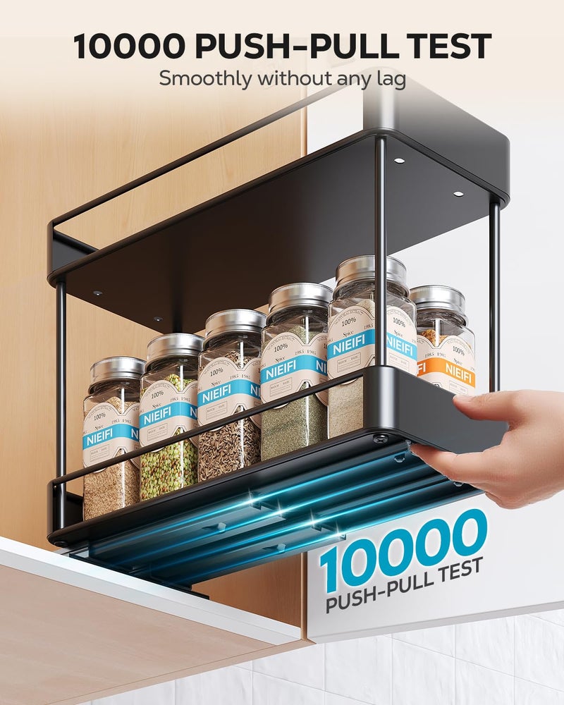 Nieifi Spice Rack Organizer for Cabinet, Vertical Spice Rack Pull Out, Easy to Install, Metal, 4.1''Wx10.35''Dx8.4''H, 2 Pack, 2 Tiers(Black) - Image 3
