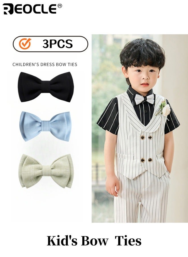 REOCLE 3PCS Kid's Bow Ties with Polyester Satin Fabric and Adjustable Neck Design Classic Bowties with Solid Color for Wedding Party Formal Wear - Image 1