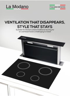 La Modano Made in Italy 60cm Built-in Downdraft Range Hood, Black Tempered Glass, 3-Speed Sensor With Touch Control, Aluminum and Carbon Filters, LED Lights, 750m³/h Airflow, One year Manufacture Warranty - LMDH60B  - Image 2